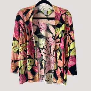 Chico's Floral Open Cardigan in Pink, Green, Black